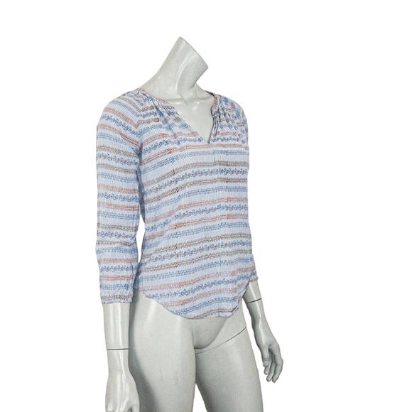 Roberta Roller Rabbit Women's V-neck Blouse Blue floral Stripe XS - Picture 2 of 5